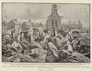 De staking van de mijnwerkers, de inwoners van Streethouse, nabij Castleford, graven naar kolen tussen het afval bij de mijnmond door Charles J. Staniland